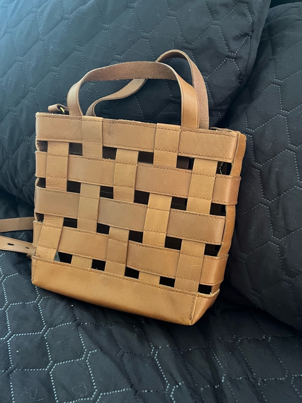 Madewell Basket Weave  Leather Crossbody Tote